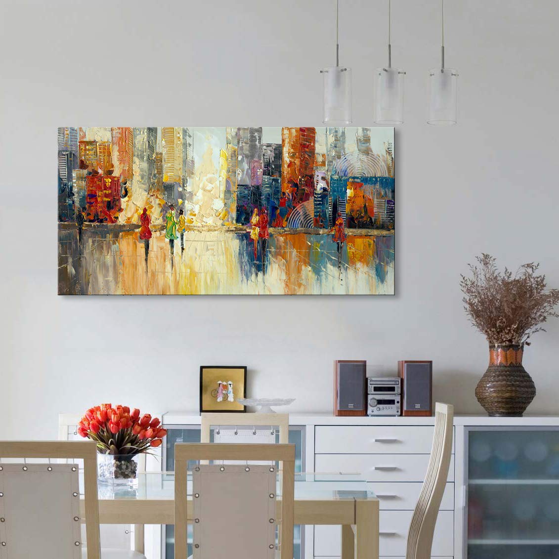 Large Abstract Cityscape Canvas Wall Art - Modern New York City Painting, Romantic Street Scenery for Home, Office & Bathroom Decor | Perfect for Living Room, Bedroom & Workspace Aesthetics