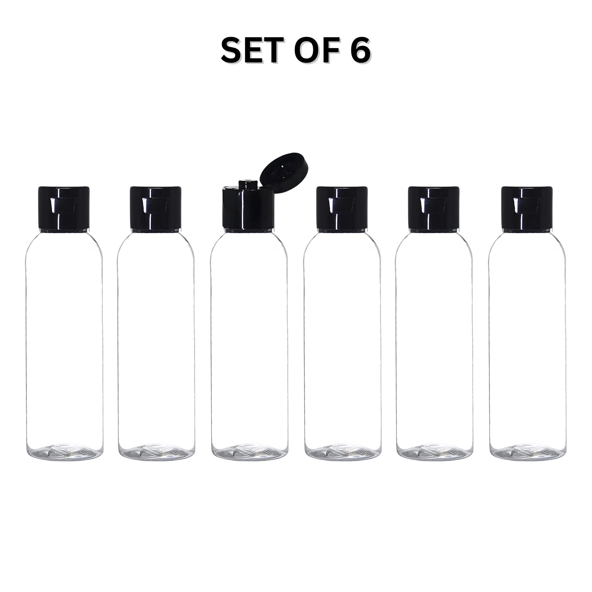 100ml Empty Clear Plastic Travel Bottles - 6 Pack Refillable Squeeze Containers with Black Flip Cap for Toiletries, Shampoo, Lotion & Cream | Perfect for Travel, Gym, Camping & Home Organization
