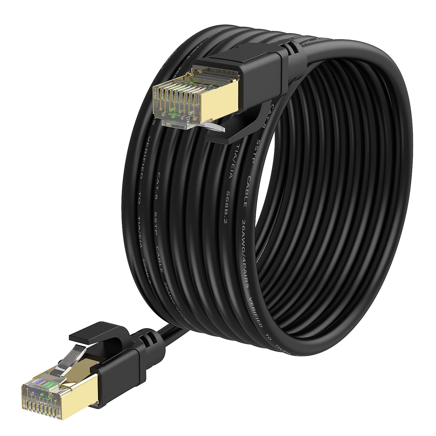 High-Speed Cat8 Ethernet Cable 40Gbps 2000MHz, Gold-Plated RJ45 Connector SSTP LAN Wire for Gaming, Streaming, Router & Modem - 300ft Durable Network Cord for Home Office & Online Gaming