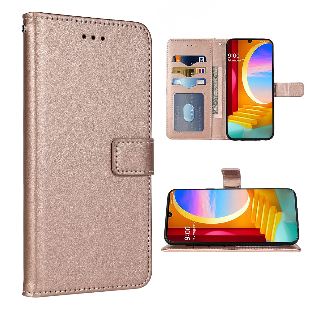 Premium Leather Wallet Case for LG Velvet 5G (LM-G900UM) - Flip Cover with Card Holder, Wrist Strap & Lanyard | Compatible with Verizon, T-Mobile & 4G Models (Rose Gold) - Perfect for Everyday Use, Travel & Hands-Free Convenience