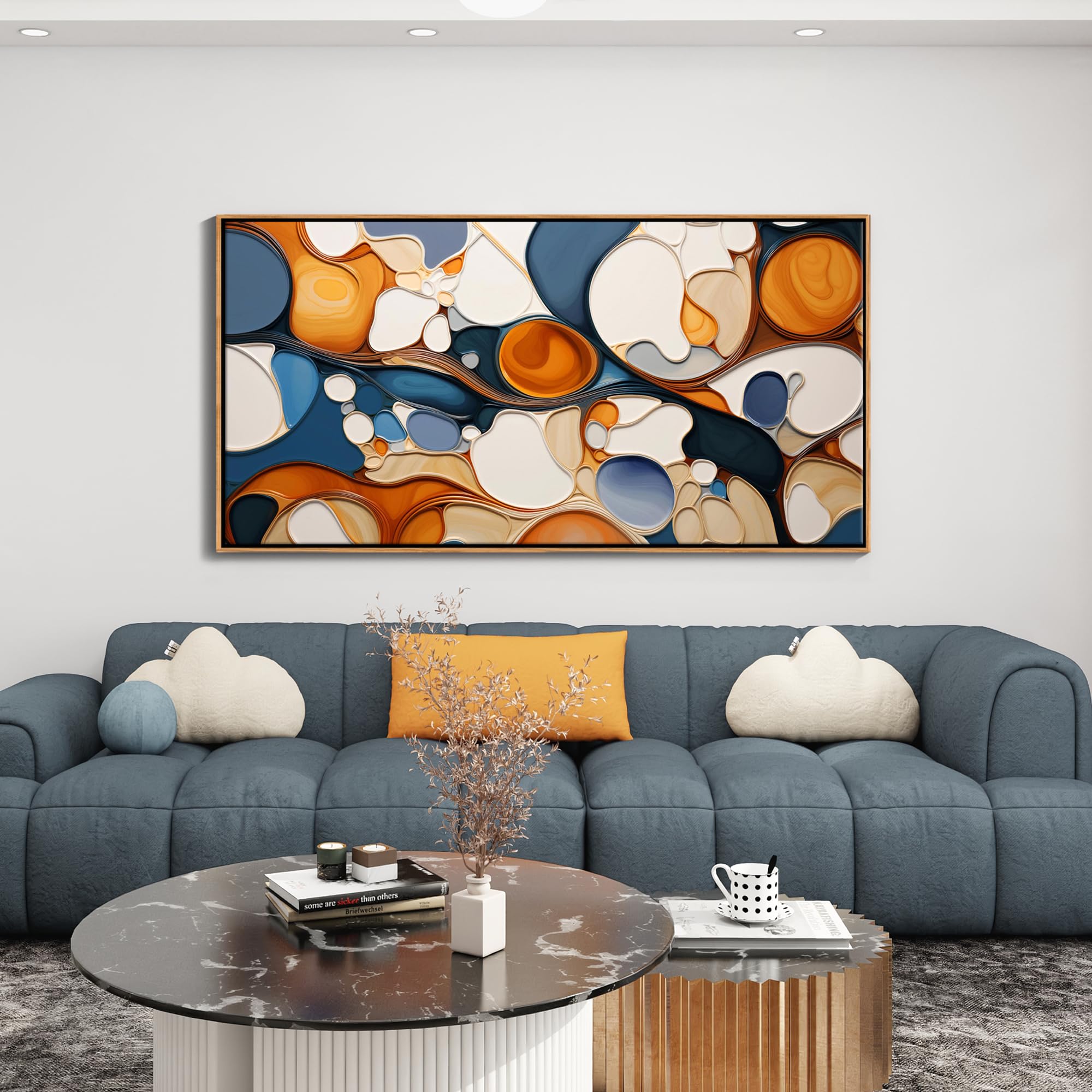 Large Abstract Canvas Wall Art - Framed Modern Colorful Oil Painting for Living Room, Bedroom, Office Decor - 29x58 Inch Contemporary Wall Decorations - Perfect for Home Aesthetic, Housewarming Gift & Interior Design