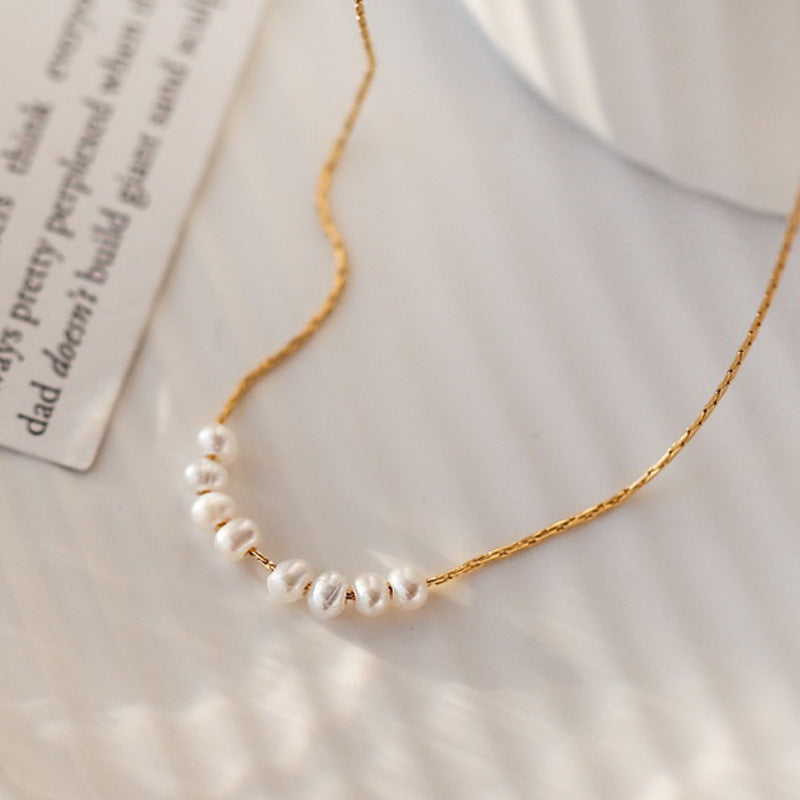 Elegant Tiny Freshwater Pearl Choker Necklace for Women | 16