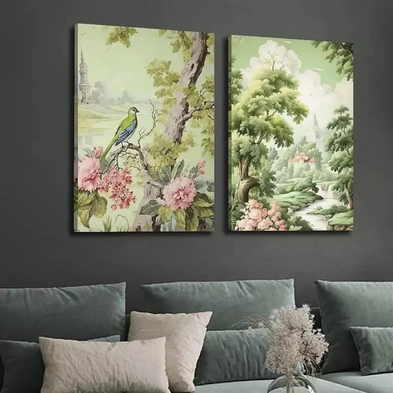 2pcs Framed Ink Painting Canvas - Landscape with Birds Wall Art 50x75cm | High Quality Print | 100% Australian Made | Ready to Hang | Perfect for Living Room, Bedroom & Office Decor