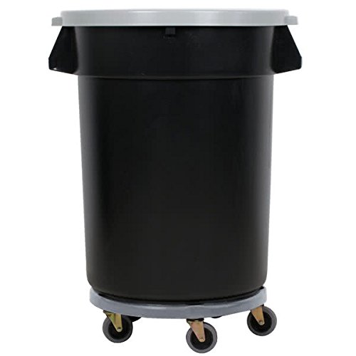 TableTop King 32 Gallon Gray/Black Trash Can with Lid & Dolly Kit - Heavy Duty Wheeled Garbage Bin for Home, Office, Kitchen, or Commercial Use