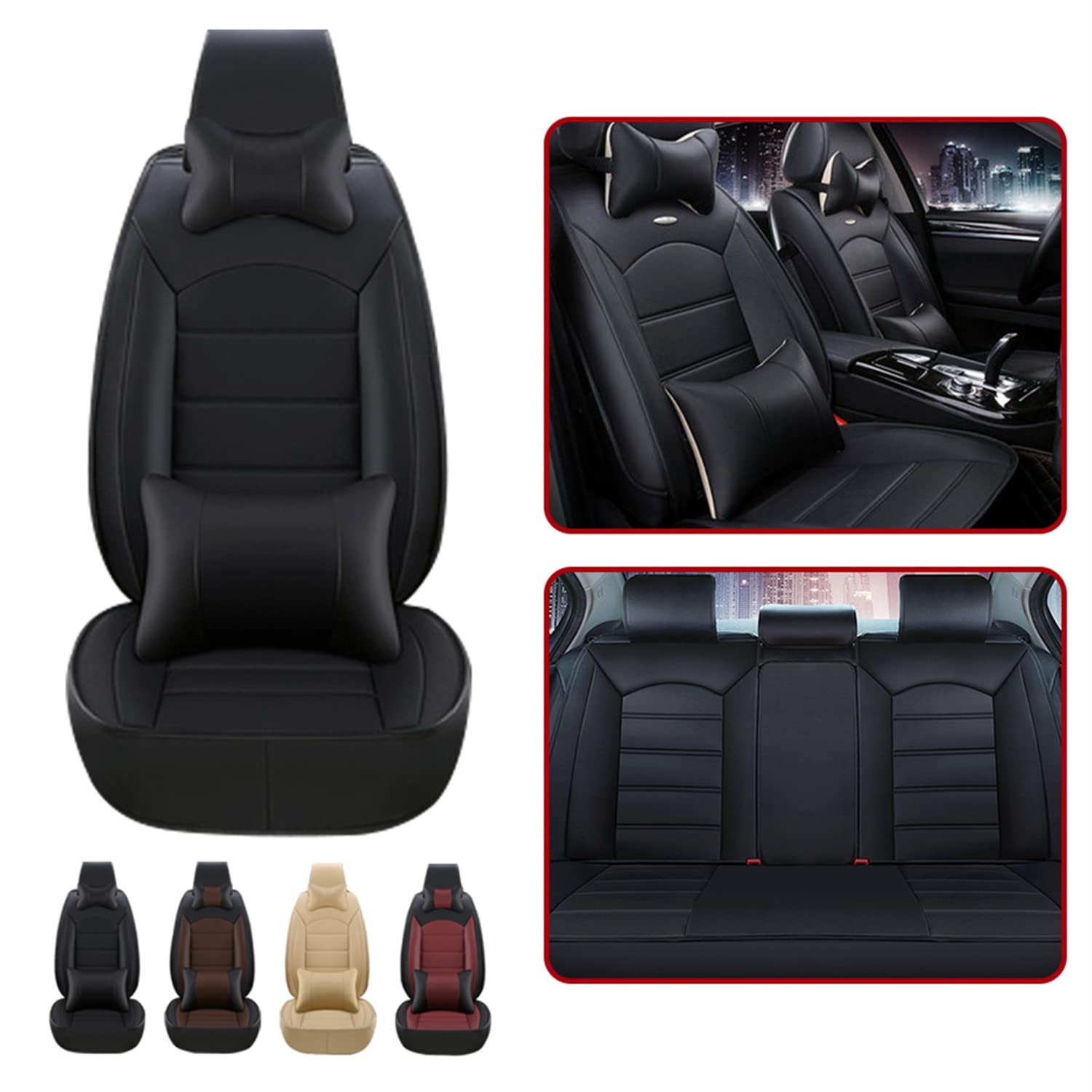 Premium Leather Car Seat Covers Full Set - Front & Rear Seats with Headrest Cushions | Waterproof, Wear-Resistant, Comfortable & Airbag-Compatible | Perfect for SUVs, Trucks & Luxury Vehicles | Enhances Interior Style & Protection