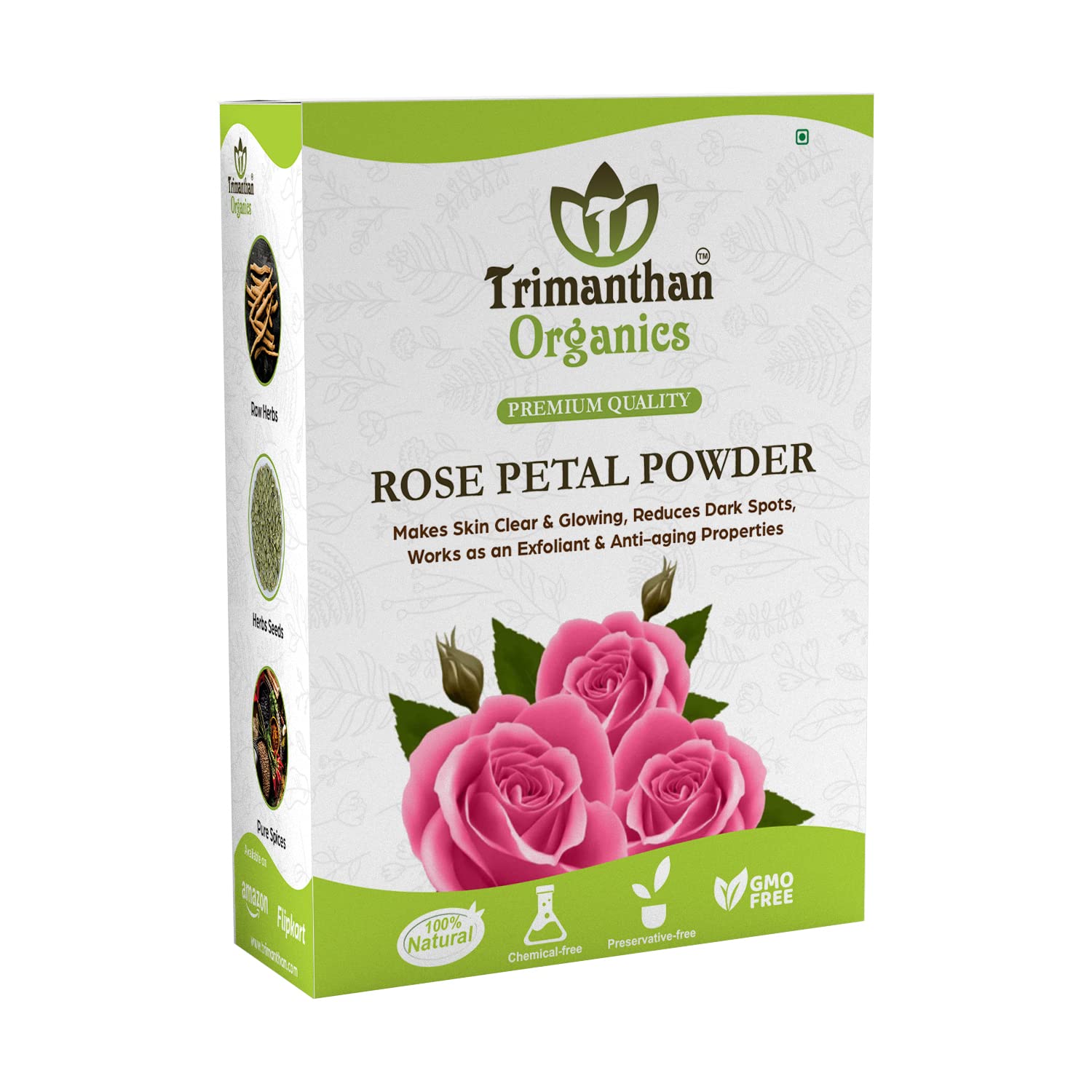 Trimanthan Organics 100% Pure Rose Petal Powder for Face & Hair (100g) | Natural Skin Care & Scalp Treatment | Reduces Dandruff, Promotes Hair Growth, Improves Skin Elasticity & Hydration | Perfect for DIY Face Masks, Hair Packs & Aromatherapy