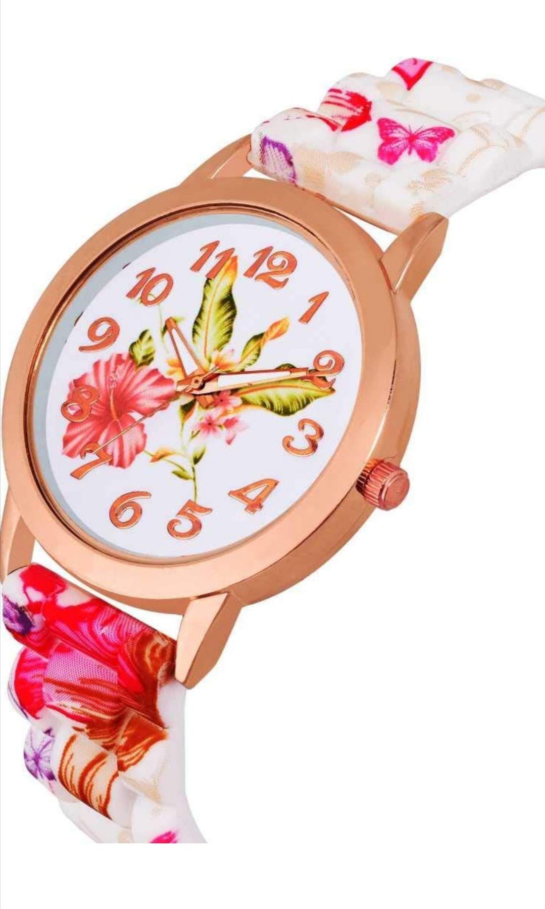 TONSY Women's Floral Print Analog Watch with Multi-Color Dial & Pink Leather Strap - Elegant Fashion Accessory for Casual Wear, Office & Special Occasions