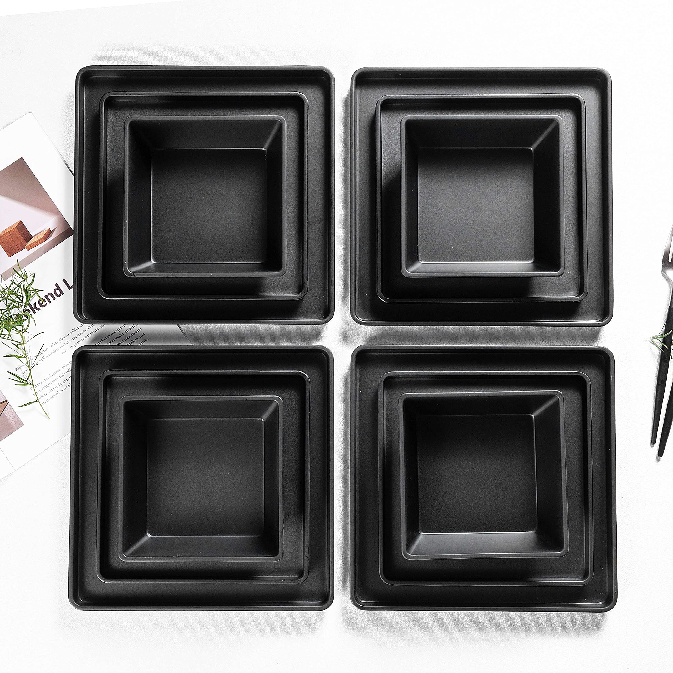 Premium 12-Piece Melamine Dinnerware Set - Durable Square Plates & Bowls in Elegant Black | Perfect for Outdoor Dining, Picnics, Camping & Everyday Use