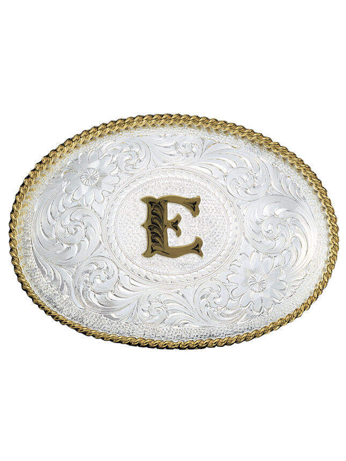 Montana Silversmiths 700 Initial Silver Engraved Gold Trim Western Belt Buckle for Men & Women - Perfect for Cowboy Boots, Jeans & Western Outfits