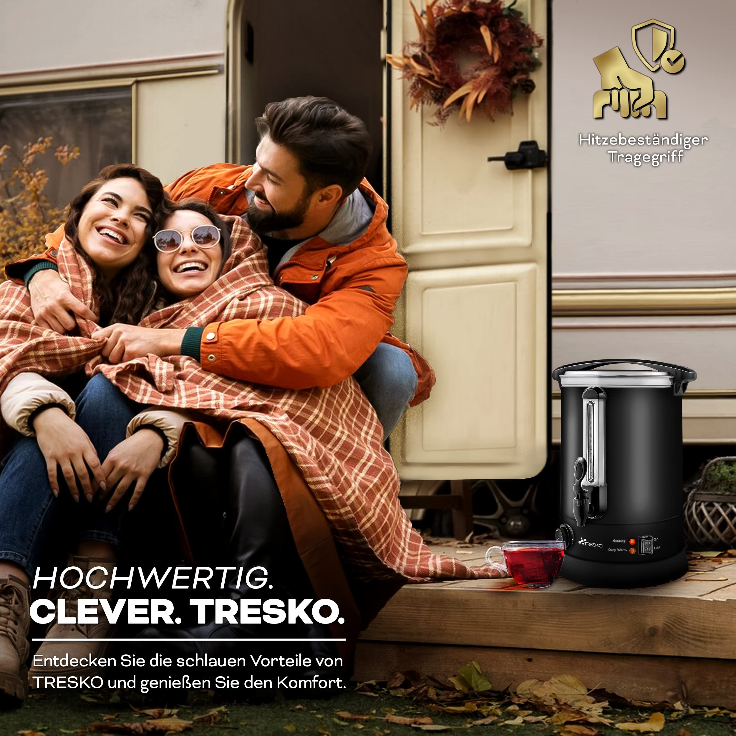 TRESKO® 20L 2500W Automatic Stainless Steel Mulled Wine Warmer - Hot Beverage Dispenser & Hot Water Distributor for Restaurants, Cafes & Holiday Parties