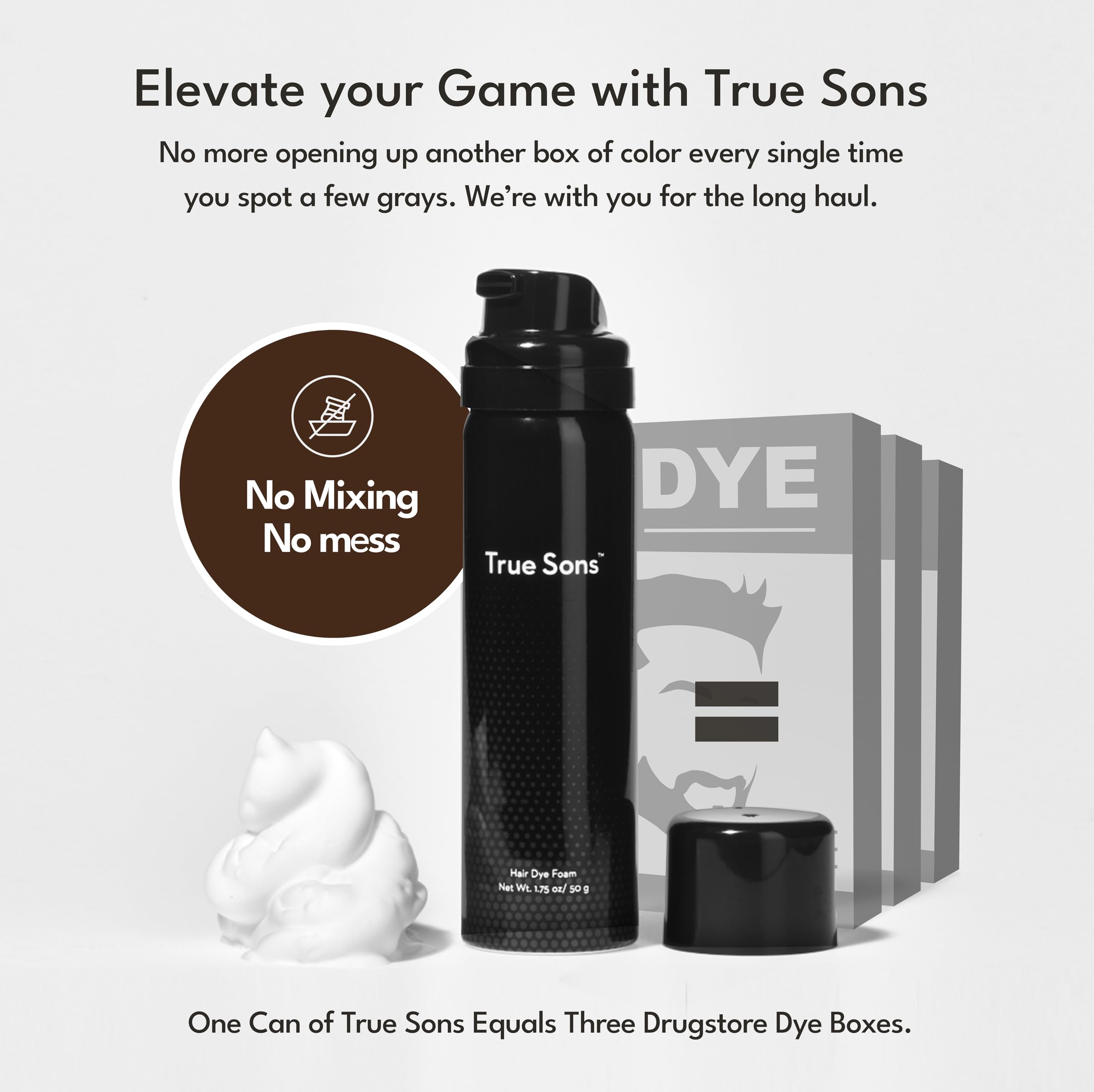 True Sons Men's Hair Dye - Light Brown Grey Coverage | Instant Root Touch Up & Beard Color Kit (1.75oz, 4-6 Uses) | Natural Looking Hair Color for Men | Perfect for Home Use, Travel & Quick Touch-Ups
