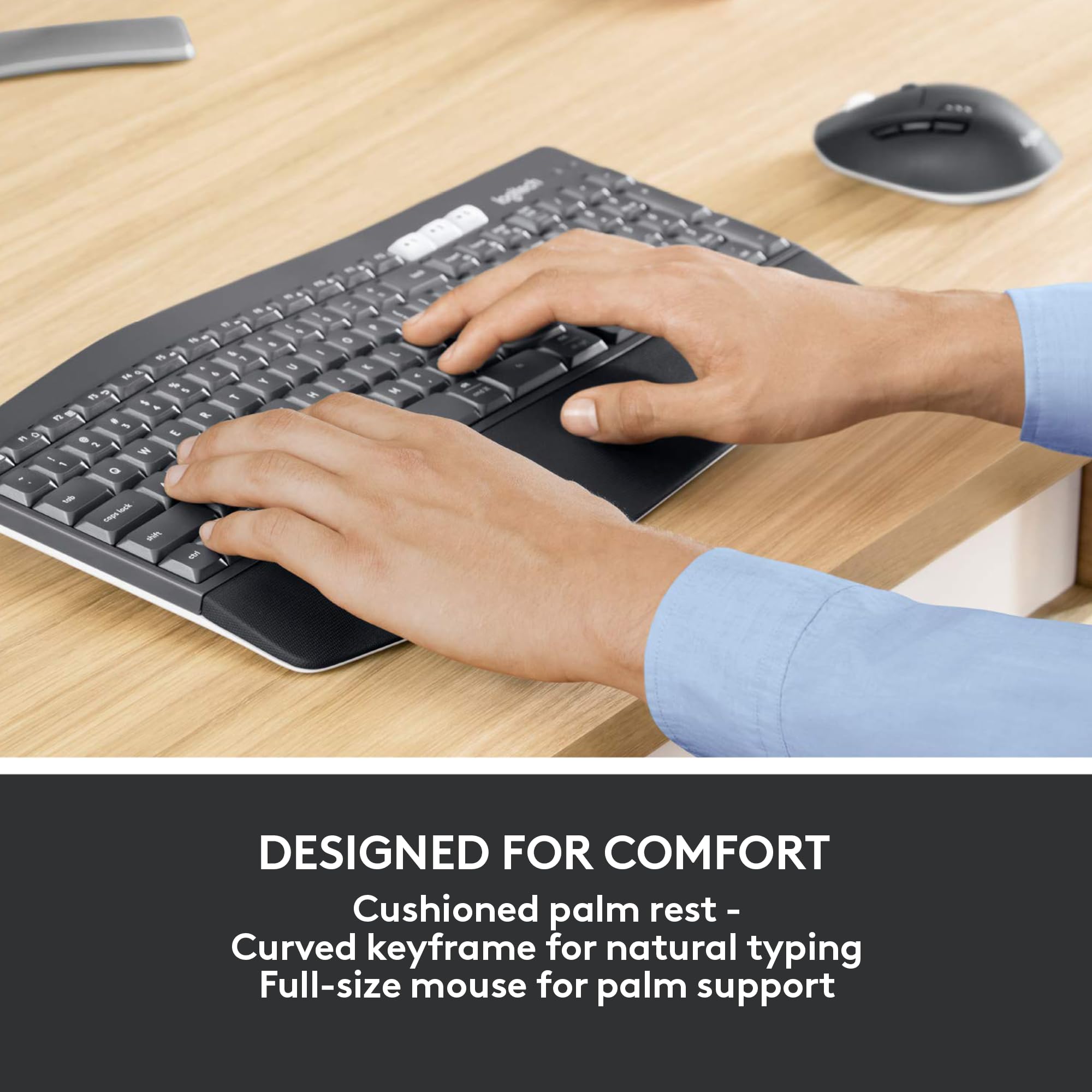 Logitech MK850 Wireless Keyboard and Mouse Combo - Ergonomic Full-Size Keyboard with 2.4GHz USB Receiver for PC/Mac - Perfect for Office Work, Gaming & Home Computing