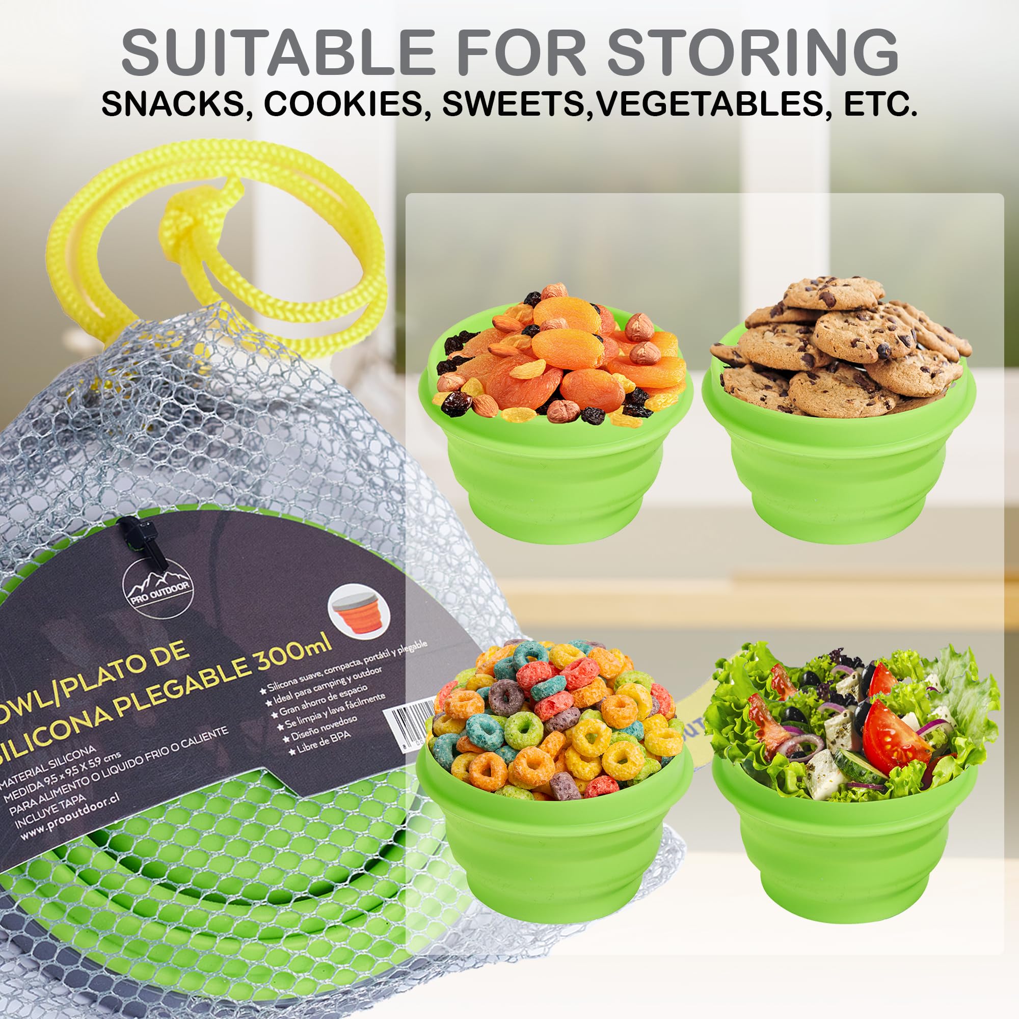 Collapsible Silicone Mixing Bowl - BPA-Free, Microwave & Dishwasher Safe, Non-Stick & Easy Clean Foldable Food Storage Container for Travel, Camping, Hiking - Perfect for Meal Prep, Picnics & Outdoor Cooking - 300ml, Green