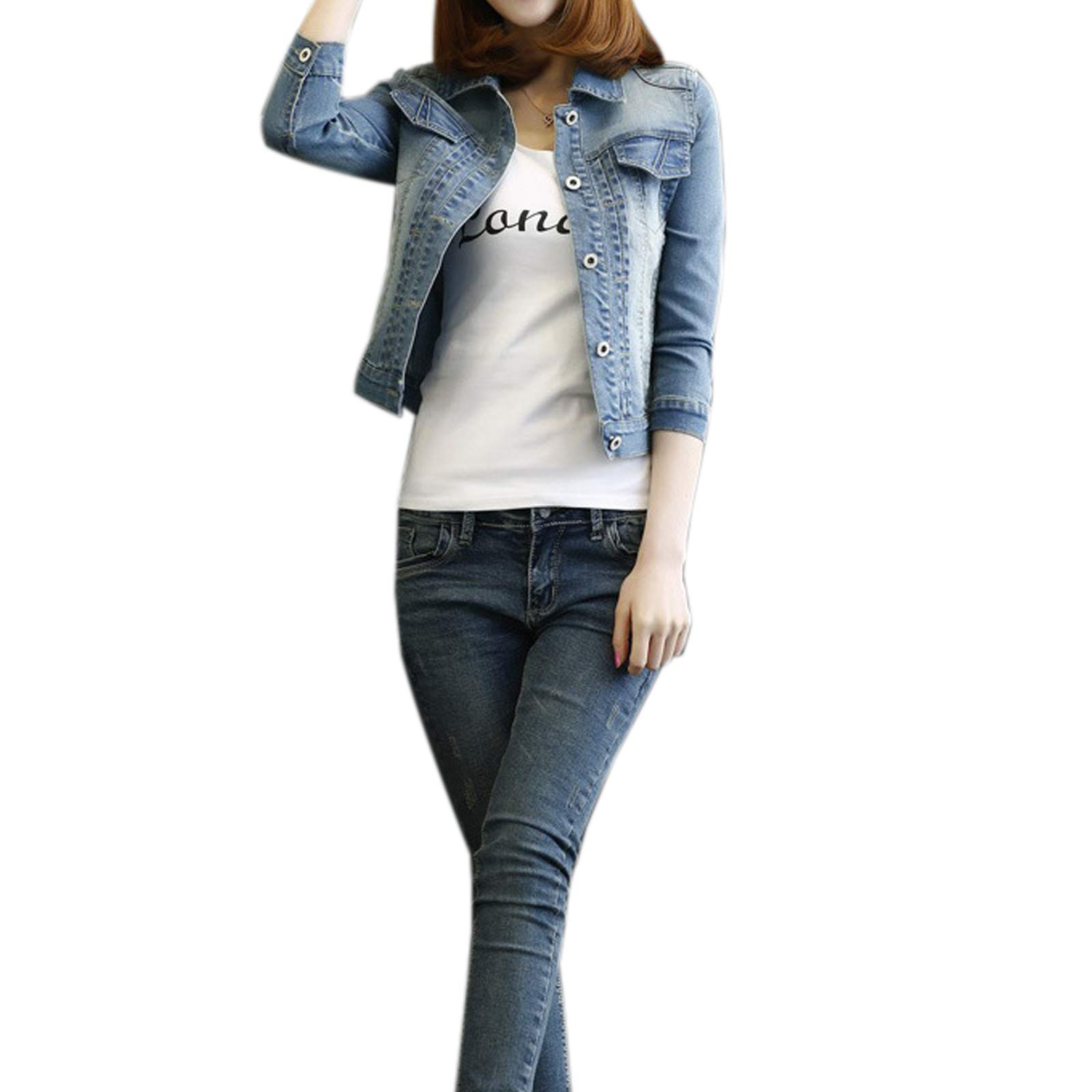 Elonglin Women's Vintage Denim Jacket - Classic Trucker Style Distressed Jeans Jacket for Women Plus Size, Perfect for Casual Outfits, Streetwear and Layering in Fall & Spring