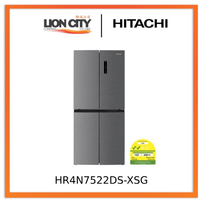 Hitachi HR4N7522DS XSG 466L French Door Bottom Freezer Refrigerator - Energy Efficient Large Capacity for Modern Kitchen & Home Storage