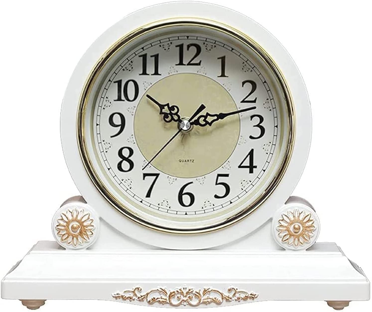 Vintage Silent Battery Operated Quartz Mantel Clock - Brown Wooden Table Clock for Living Room & Bedroom Decor | Perfect for Fireplace, Bookshelf, and Nightstand Display