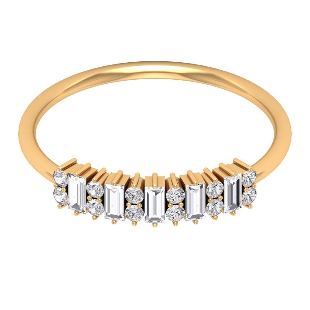 1/2 CT Diamond Stackable Ring - 14K Solid Gold Minimalist Baguette & Round Cut Diamond Ring for Women - Perfect for Layering, Wedding Bands, Anniversary Gifts & Everyday Elegance