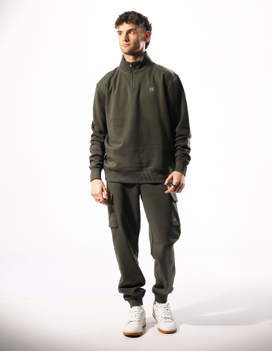 Russell Men's Brooklyn Olive Quarter Zip Top - Lightweight Fleece Pullover for Casual Wear, Outdoor Activities & Layering