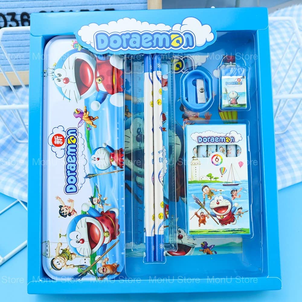 Cartoon Themed 6-in-1 Stationery Gift Set for Kids - Pencil Box, Colored Pencils, Eraser, Ruler & Sharpener (Doraemon Design) | Perfect for Birthday Gifts, School Supplies & Back to School Essentials