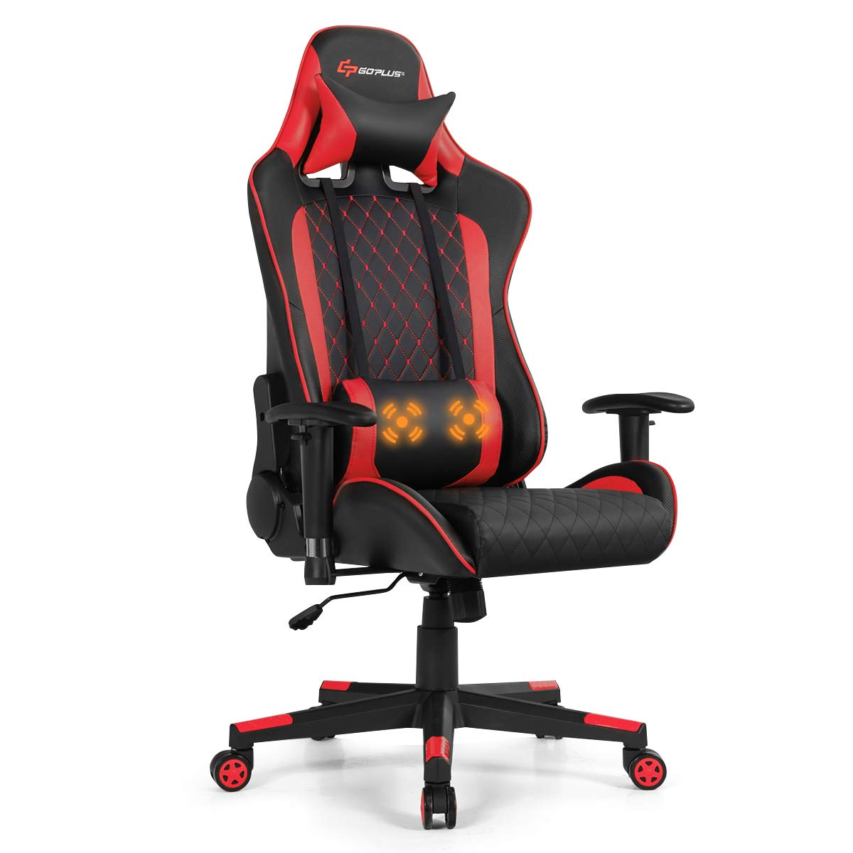 Goplus Massage Gaming Chair - Ergonomic High Back Racing Office Chair with Reclining Backrest, Adjustable Handrails & Seat Height, PU Swivel Design, Headrest & Lumbar Support - Perfect for Gaming, Work & Home Office Relaxation