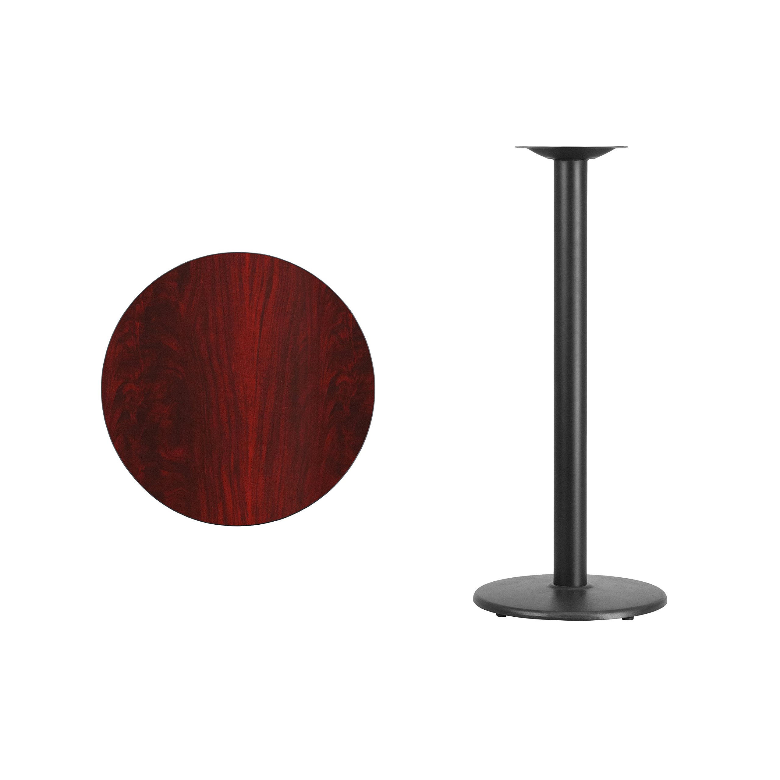 EMMA + OLIVER 24 Inch Round Mahogany Laminate Bar Table Top with 18 Inch Round Base - Perfect for Home Bars, Kitchen Islands & Outdoor Entertaining