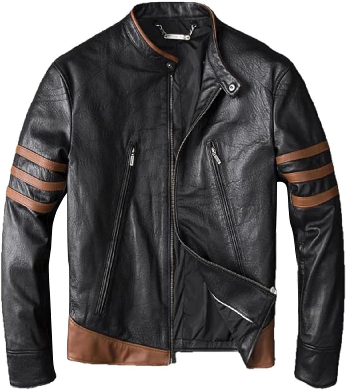 Men's Logan Biker Motorcycle Leather Jacket - Brown Striped Genuine Leather Jacket for Men | Perfect for Riding, Casual Wear & Outdoor Adventures