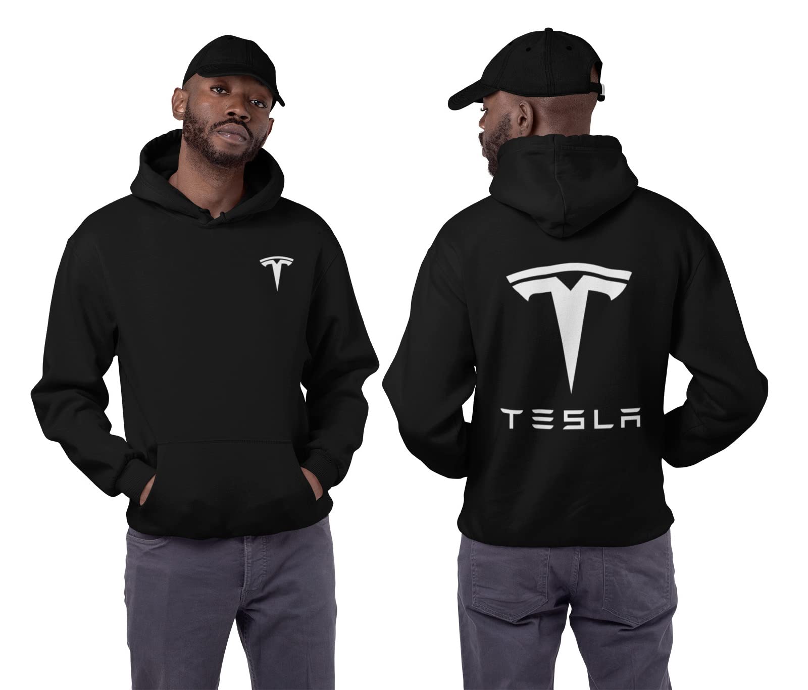 Tesla Pullover Hoodie for Men & Women - Soft Cotton Comfortable Zip Up Sweatshirt with Front & Back Logo - Perfect for Casual Wear, Street Style & Tesla Fans