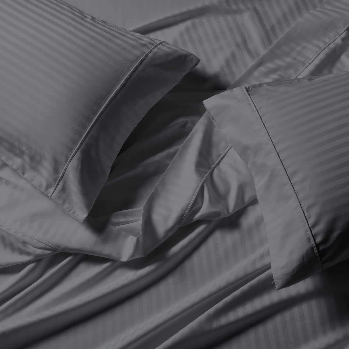Royal Tradition Damask Stripes 650-Thread-Count Cotton-Blend 5PC Split-King Sheets Set for Adjustable Beds - Soft Luxury Bedding for Master Bedroom, Guest Room & Sleep Comfort, Grey