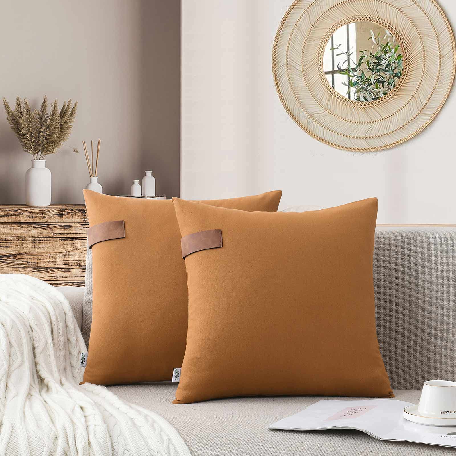 NordECO HOME Set of 2 Fall Throw Pillow Covers - 100% Cotton Soft Decorative Outdoor Pillow Cases for Couch, Sofa, Bedroom & Patio - 18x18 Inches Burnt Orange - Perfect for Autumn Home Decor & Seasonal Living Room Accents