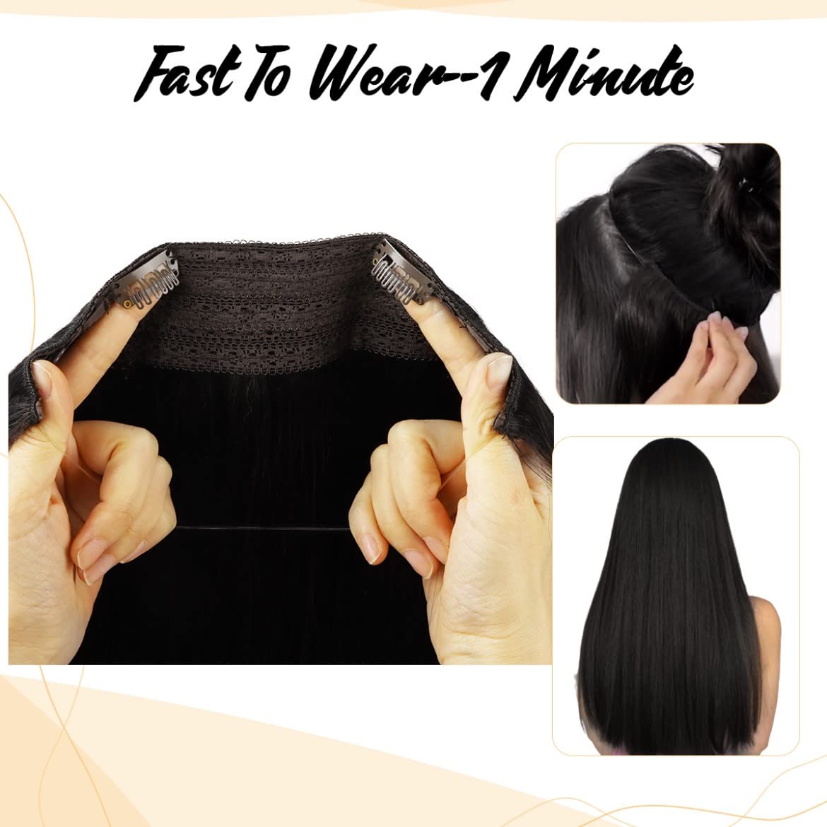 14 Inch 75g Natural Black Straight Remy Human Hair Extensions with Invisible Wire - Real Human Hair Clip-in Extensions for Daily Styling & Special Occasions