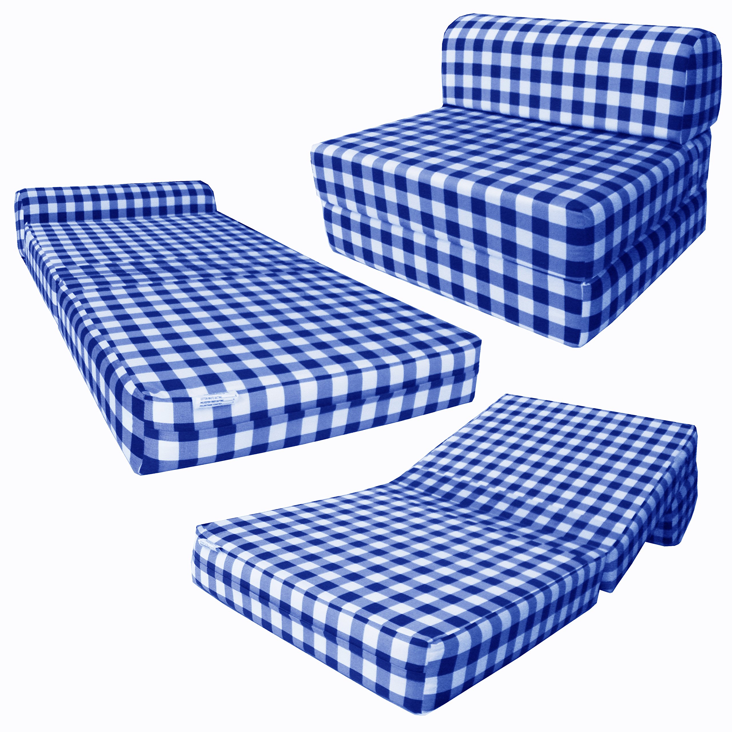 D&D Navy Checkers Folding Futon Sleeper Chair - 6