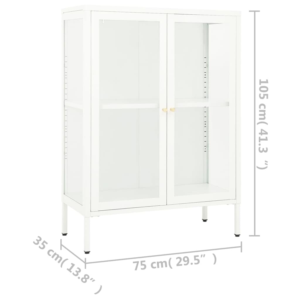 vidaXL Modern White Sideboard - Steel & Glass Storage Cabinet with Adjustable Shelf & Glass Door Compartments | Perfect for Living Room, Dining Room & Home Office Organization