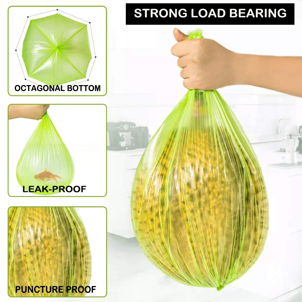 Eco-Friendly Biodegradable Trash Bags 4-6 Gallon | Green Compostable Non-Toxic Strong Waste Bags for Kitchen Bathroom Office & Outdoor Use