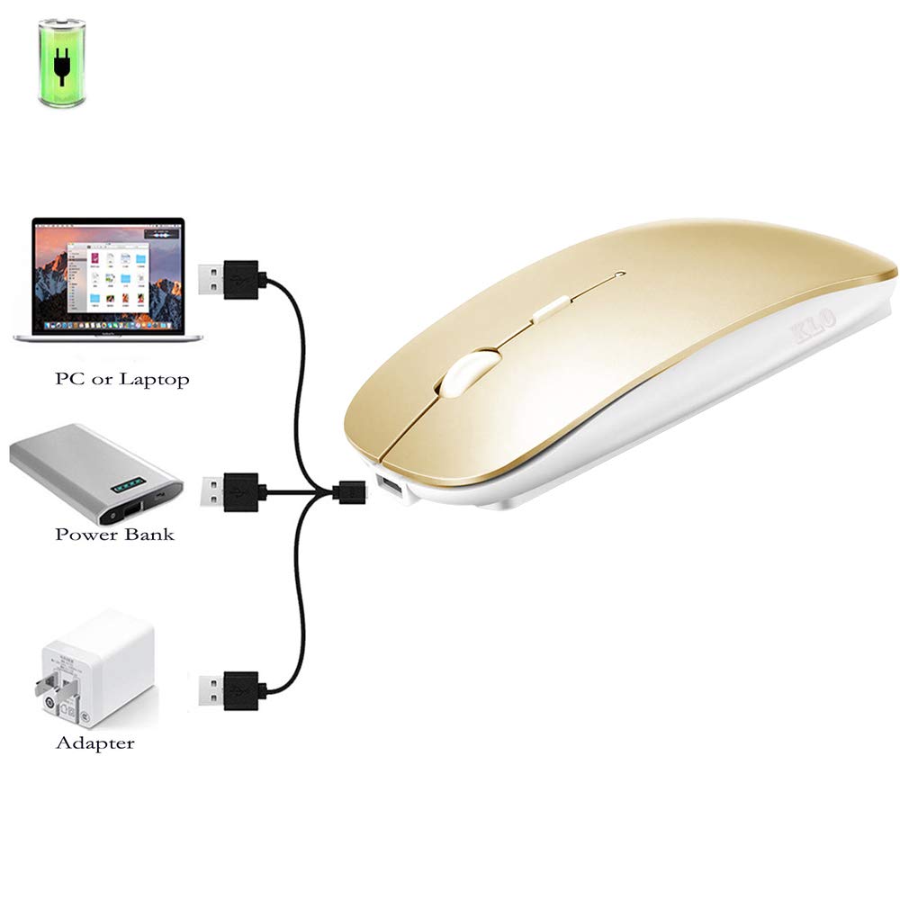 Rechargeable Bluetooth Mouse for MacBook, MacBook Air, Pro, iPad, Laptop, Notebook, PC, Chromebook - Wireless Gold Mouse for Work, Travel & Home Office Use