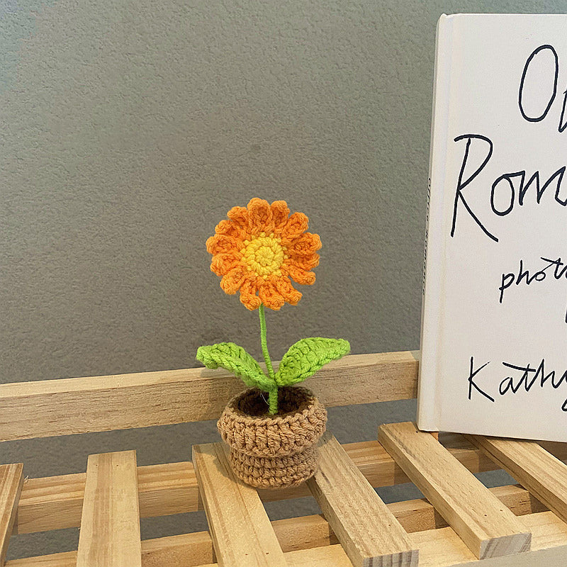 Handmade Crochet Mini Potted Flowers - Small Decorative Artificial Plants for Home, Office, Wedding Decor - Perfect for Table Centerpieces, Shelf Displays & Gift Giving