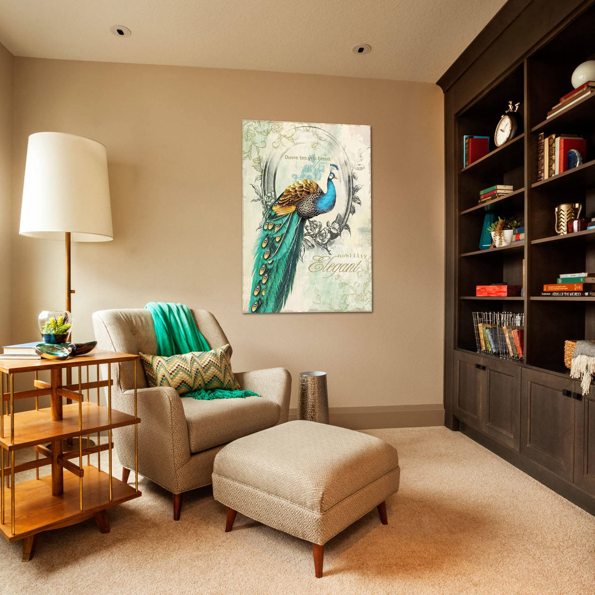 Looife Peacock Canvas Wall Art - 20x30 Inch Green Peacock Painting with Inspirational Words, Giclee Print on Canvas, Ready to Hang Wall Decor for Living Room, Bedroom, Office | Perfect for Home Decor & Gift Giving
