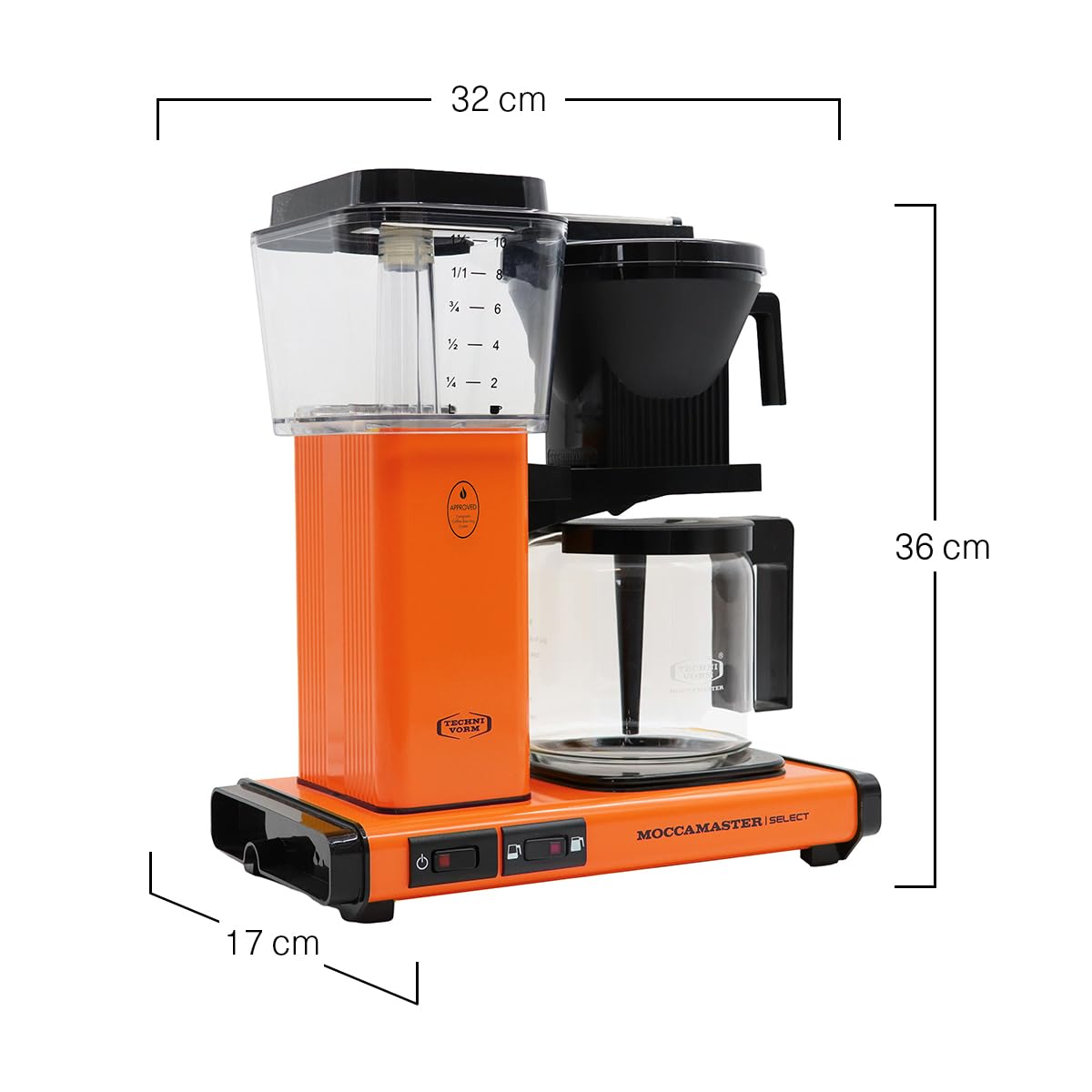 Moccamaster KBG Select Coffee Maker - 1.25L Filter Drip Coffee Machine in Orange | Perfect for Home, Office & Restaurant Use
