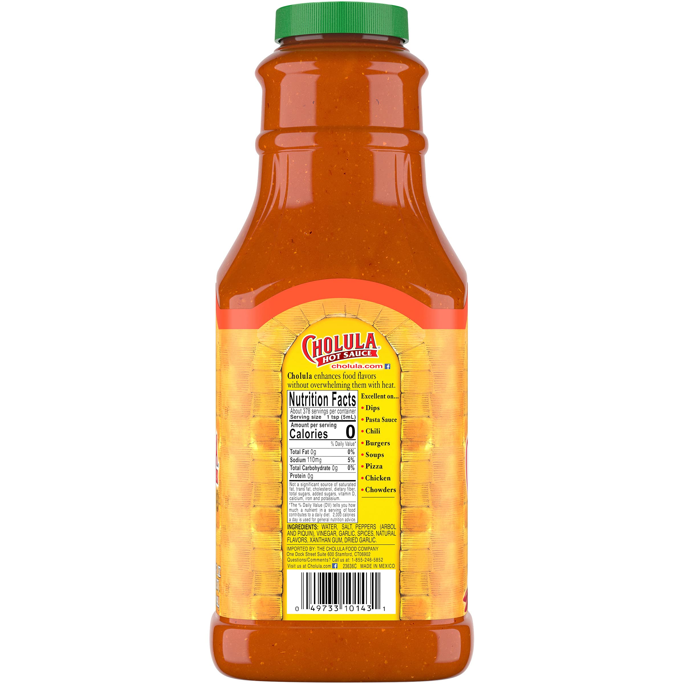 Cholula Chili Garlic Hot Sauce, 64 fl oz - Mexican Pepper & Garlic Spicy Hot Sauce for Cooking, Eggs, Wings, Fries, Popcorn - Bulk Hot Sauce for Restaurants, Catering & Home Use