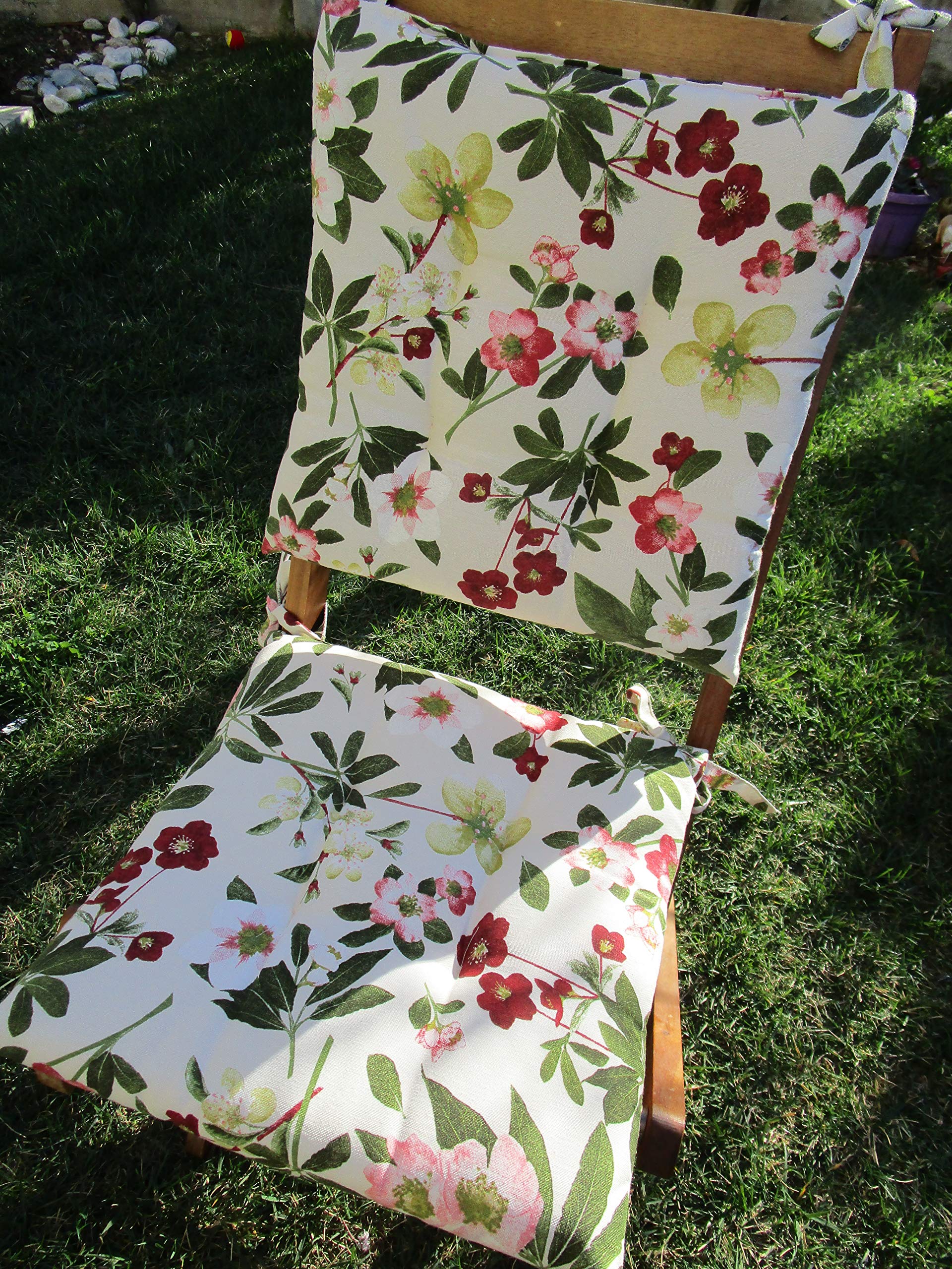 Floral Print 100% Cotton Chair or Pillow Cover with 2 Ties - 40 x 40 cm - Made in Italy - Perfect for Home Decor, Living Room, Bedroom, and Gift Giving
