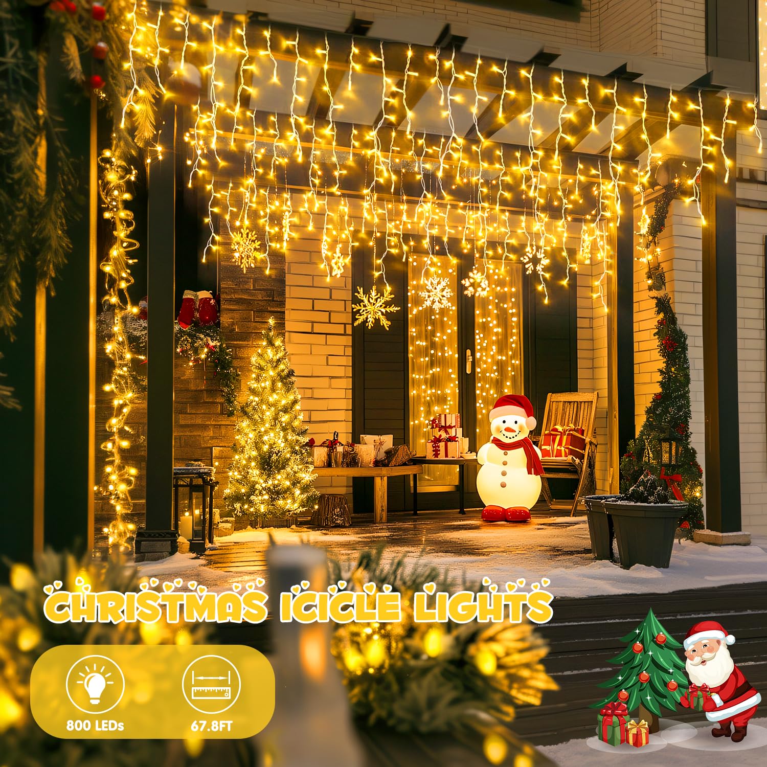 JMEXSUSS 800 LED Icicle Christmas Lights Outdoor Waterproof - Warm White Holiday Lights for House, Party, Wedding & Christmas Decorations - Perfect for Roof, Windows, Trees and Outdoor Holiday Displays