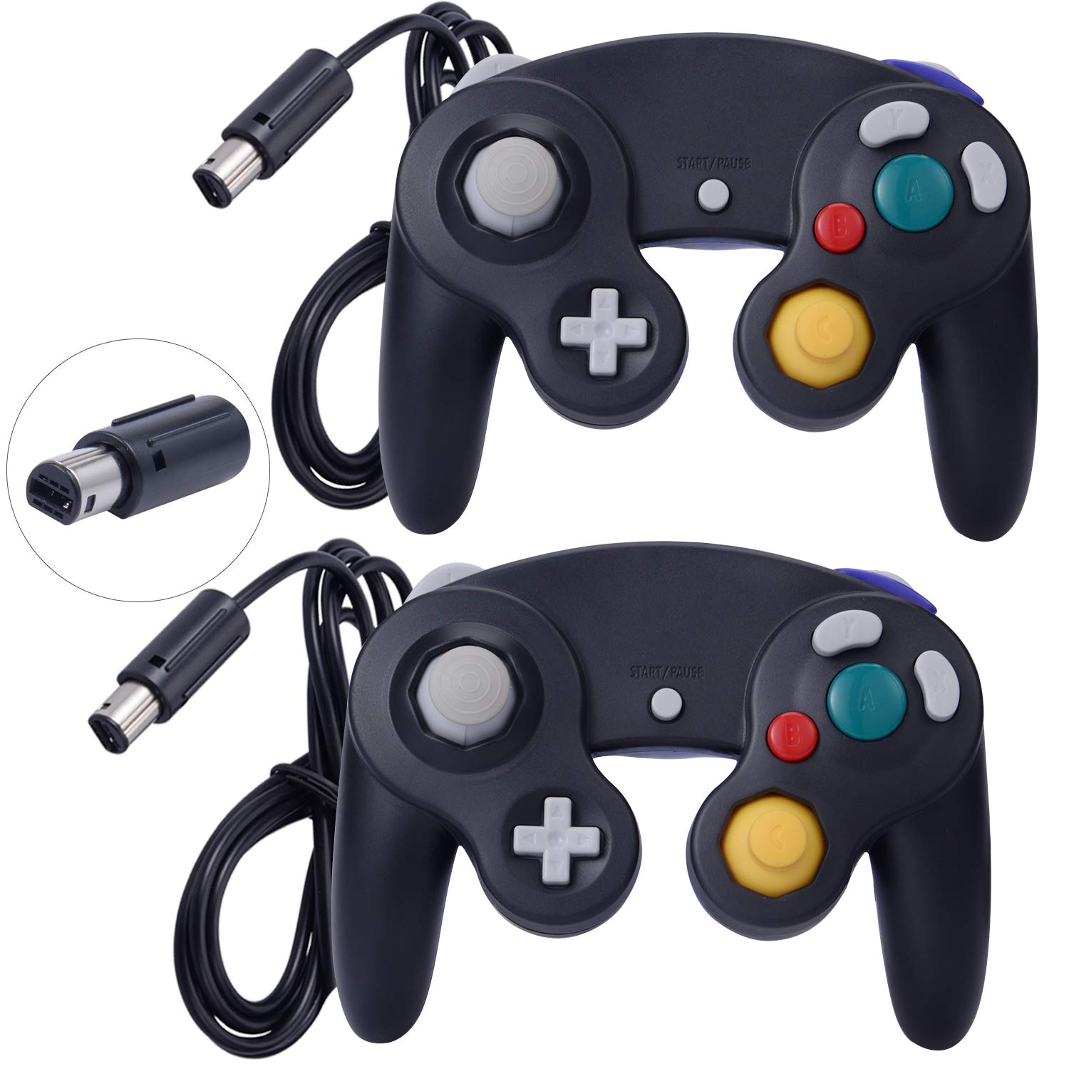 2 Pack Classic Shock Joypad Wired Controller for Wii & NGC Gamecube - Black Gaming Controllers for Retro Gaming & Multiplayer Action