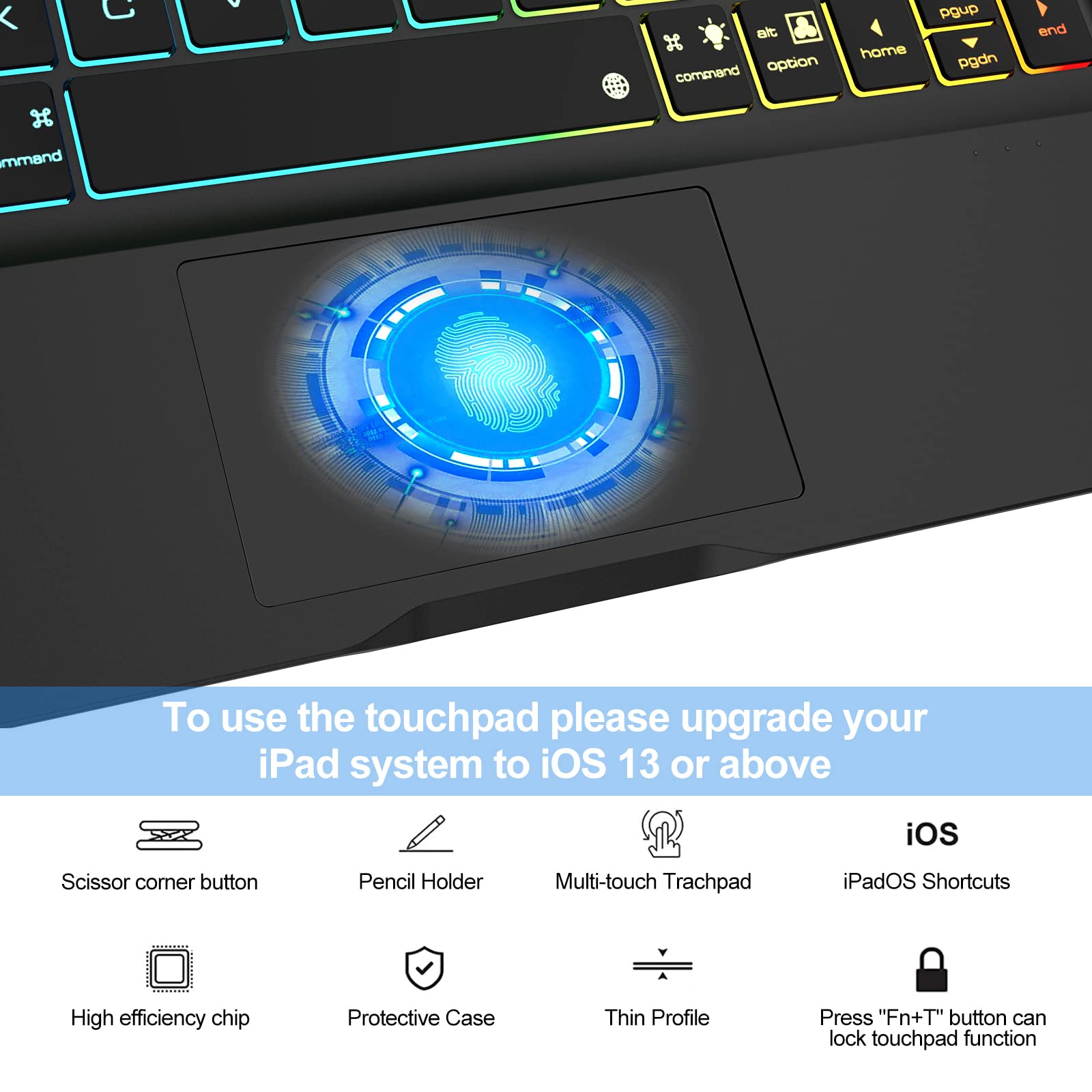 iPad Air 11-inch (M2) 2024 & iPad Pro 11 Keyboard Case with Multi-Touch Trackpad, Rainbow Backlit, 360° Rotatable & Apple Pencil Holder - Compatible with 1st/2nd/3rd/4th Gen & iPad Air 5th/4th 10.9