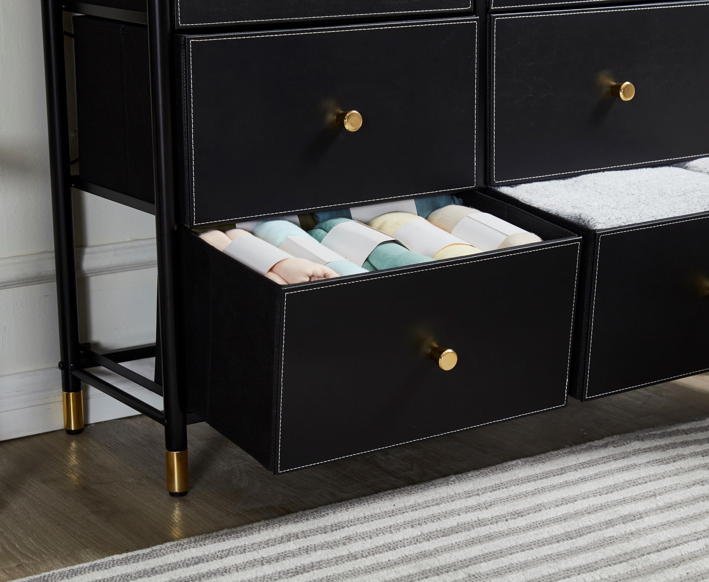 Black & Gold Dresser for Bedroom - 6 Drawer Chest of Drawers, Kids Dresser & Nursery Storage Furniture - Perfect for Baby Room, Child's Bedroom & Home Organization