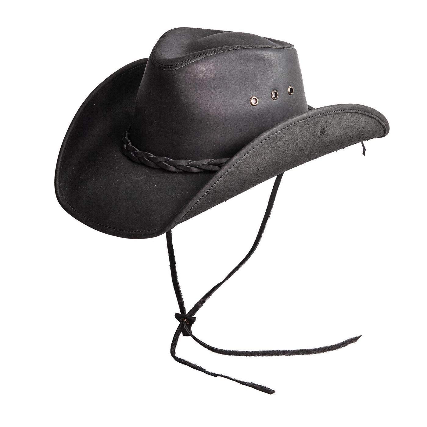 American Hat Makers Hollywood Leather Cowboy Hat — Handcrafted 100% Premium Leather, Breathable Design, Brown Western Hat for Men & Women | Perfect for Rodeo, Country Music Festivals & Outdoor Adventures