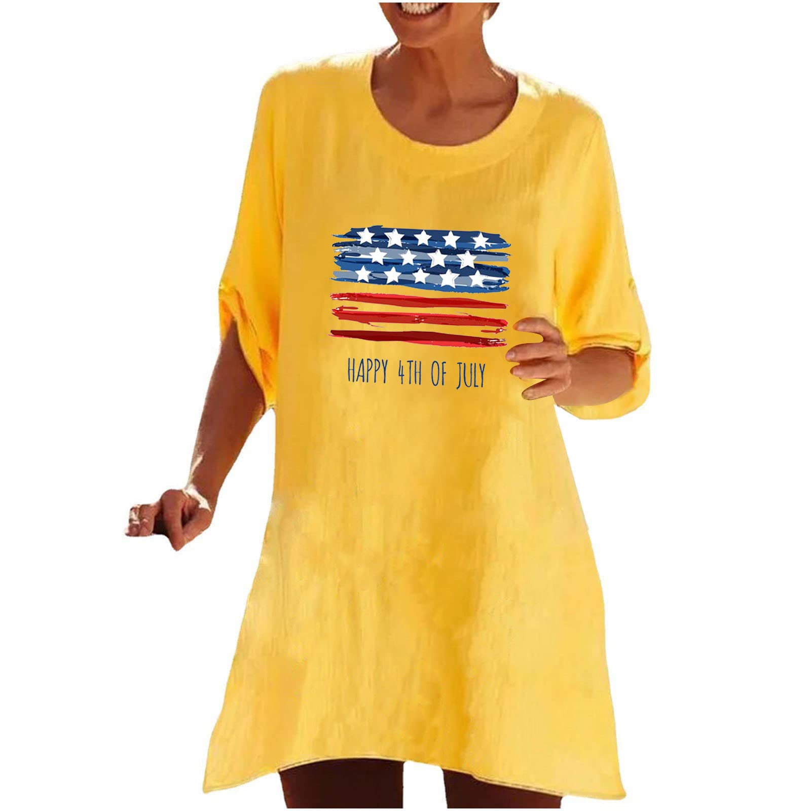 HRAPDA Women's Cute Summer Tops - Trendy 3/4 Sleeve O-Neck Loose Fit Tunic Blouse for Casual & Dressy Occasions | Perfect for Beach Outings, Date Nights & Weekend Brunch