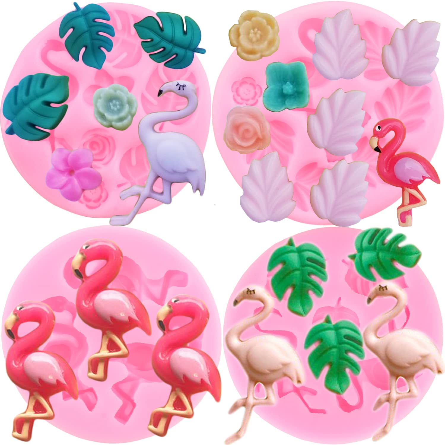 Flamingo Tropical Leaf Silicone Molds - Set of 4 for Cake Decorating, Chocolate, Candy & Resin Clay - Perfect for DIY Crafts, Baking & Party Decorations