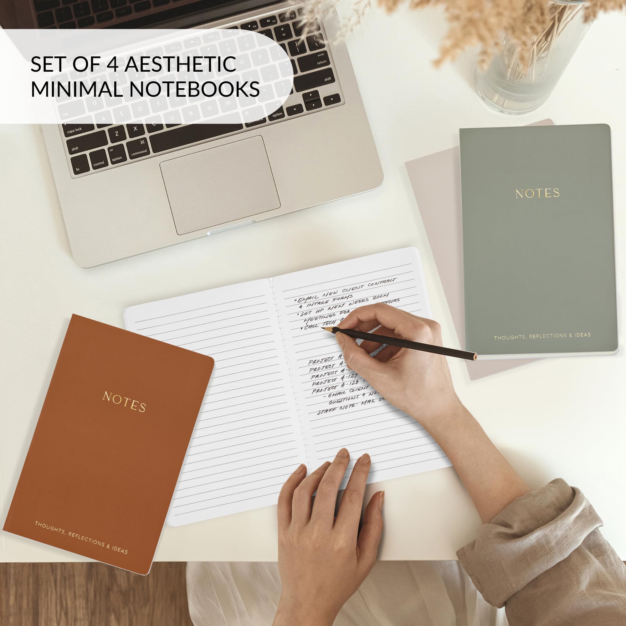 ZICOTO 4-Pack Aesthetic Journal Notebook Set for Women - Cute College Ruled A5 Notebooks with Lined Pages - Perfect for Writing, Journaling, and Organization at Work, School or Home Office