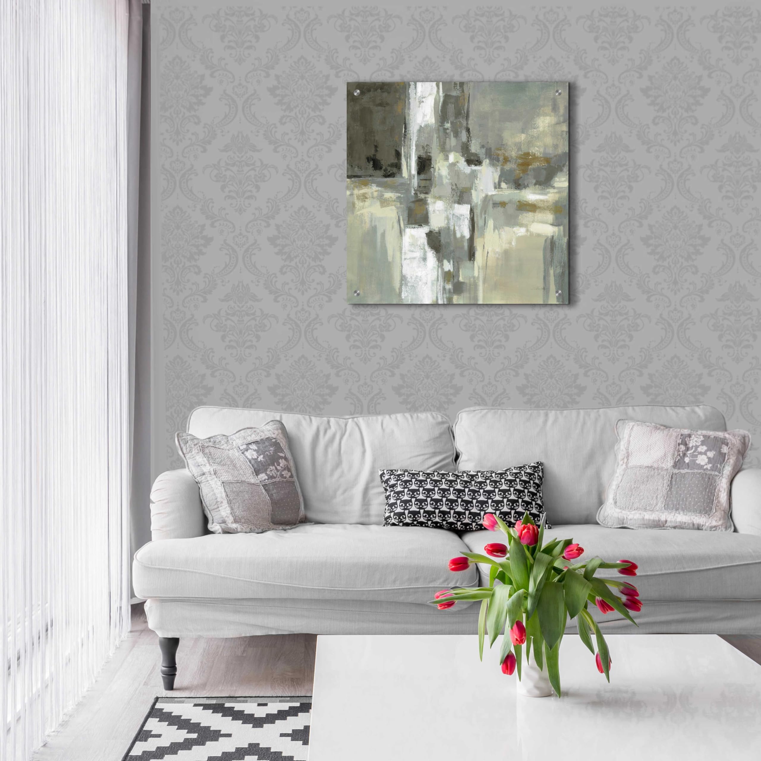 Silvia Vassileva 'Neutral Water' Acrylic Glass Wall Art - 24x24 Inches Modern Abstract Painting for Living Room, Bedroom & Office Decor