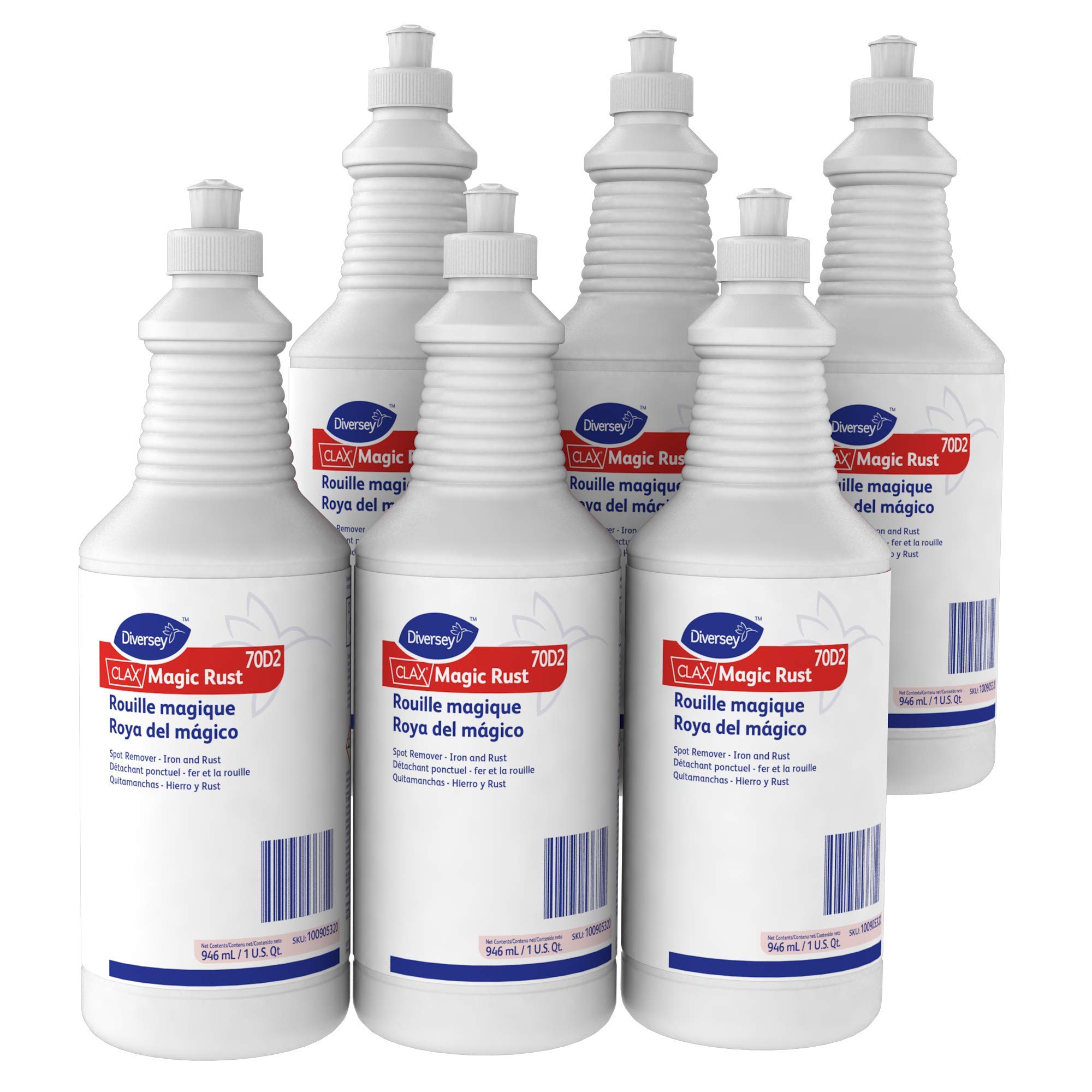 Diversey Clax Magic Rust Commercial Fabric Spot Remover - Removes Tough Iron & Rust Stains, Ready-to-Use Squeeze Bottle, 32-Ounce (Pack of 6) - Ideal for Laundry, Upholstery & Industrial Use