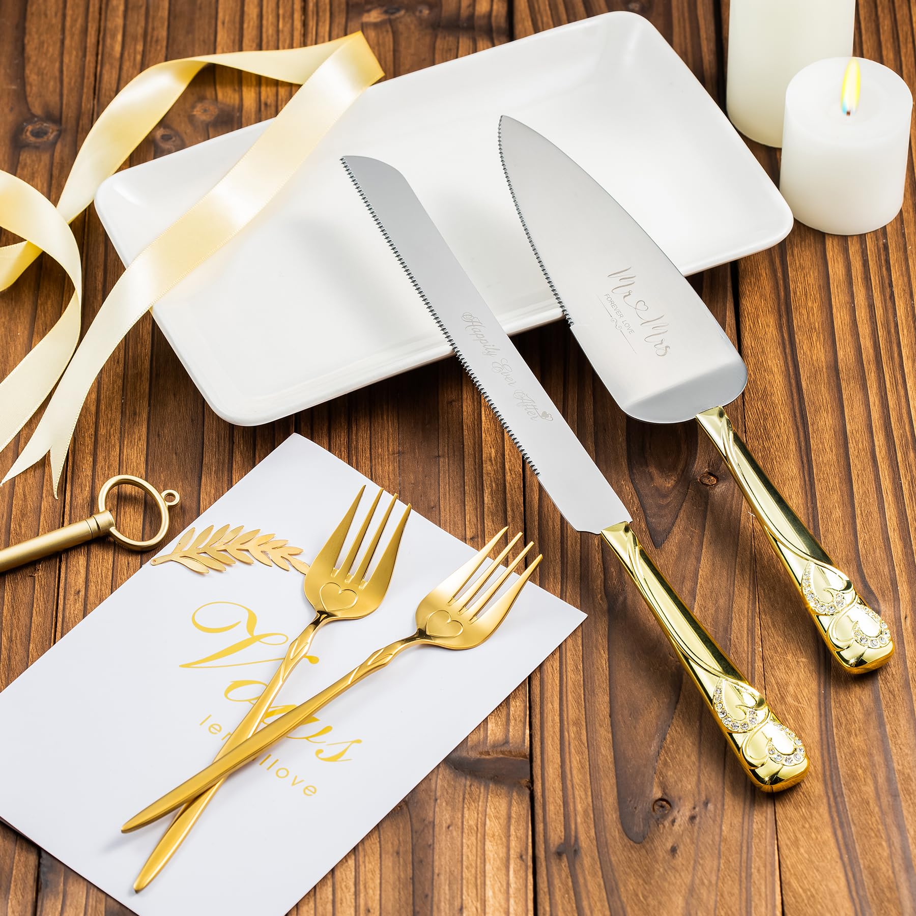 Elegant Gold Cake Cutting Set for Wedding - Cake Cutter & Pie Server with Rhinestone Decorations | Perfect Wedding Gift for Couples | Ideal for Wedding Cakes, Anniversary Celebrations & Special Events